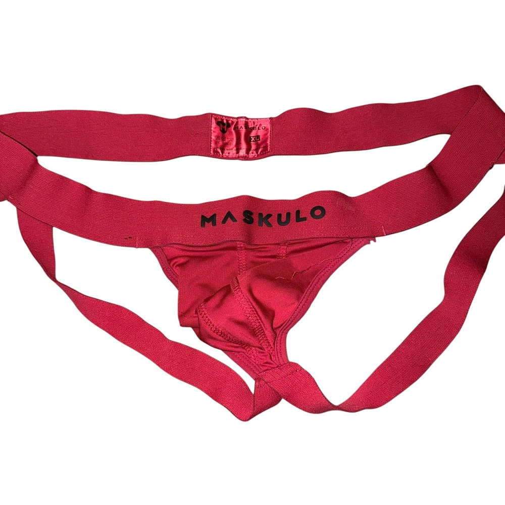 Maskulo Mens Red Athletic Jockstrap Logo Waistband Mesh Pouch Size‎ XL Underwear